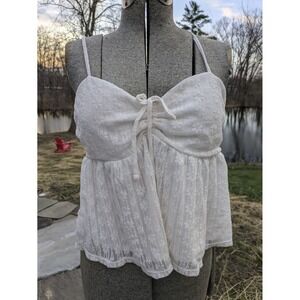 Cream Crochet Lace Floral Embroidered Babydoll Top Boho Romantic Festival NWT L